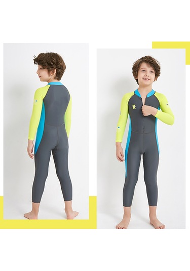 Geeksen Çocuklar İçin Uzun Kollü Güneşten Koruyucu Hızlı Kuruyan Tek Parça Yüzücü Kostüm - Koyu Gri Xxl Koyu Gri