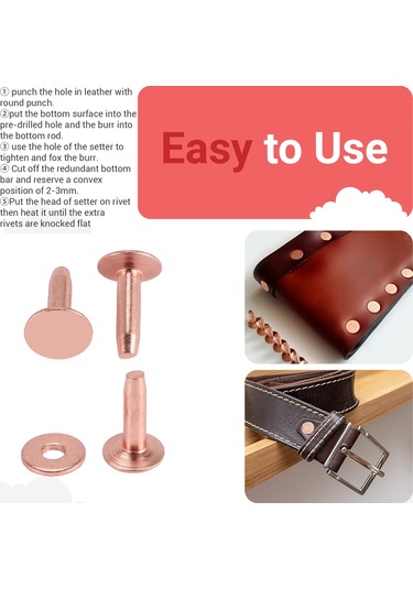 25 Bakır Perçin Burr Rondelası Seti, 15/32" Uzun Deri Bakır