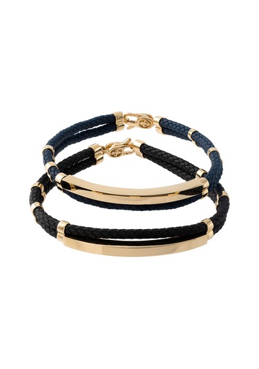 Cenova Kuyumculuk 14 Ayar Altın Çift Kordonlu Siyah Kauçuk Erkek Bileklik Siyah