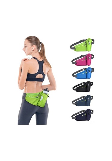 Pazly Koşu Ve Outdoor İçin 2 Fermuarlı Cep, Şişe Tutuculu Siyah Bel Çantası Siyah