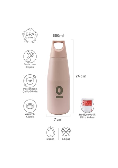 Paslanmaz Çelik Pembe Şişe Termos 550 ML No:66