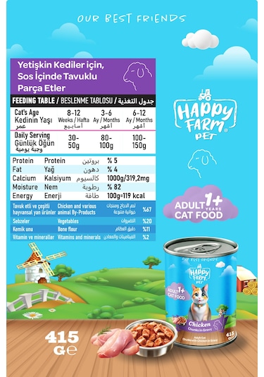 Happy Farm Yaş Kedi Maması Tavuklu 415 Gr