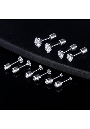 Skycity 5 Çift Cerrahi Titanyum Küp Zirkon Küpe Seti - 2/3/4/5/6mm, Erkek Ve Kadın İçin Şık Ve Rahat Çok Renkli