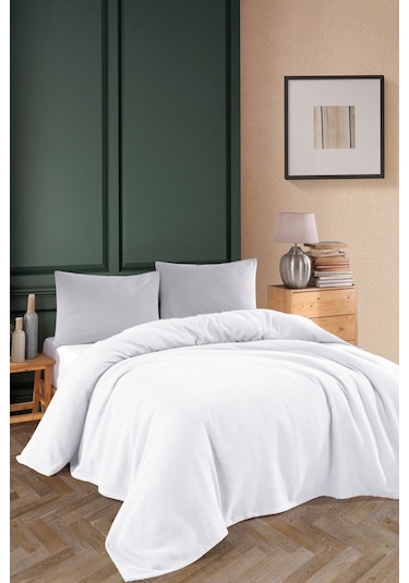 Renkli Gofret Desen Tek Kişilik Yatak Örtüsü Otel Pike 160x230 Cm Beyaz