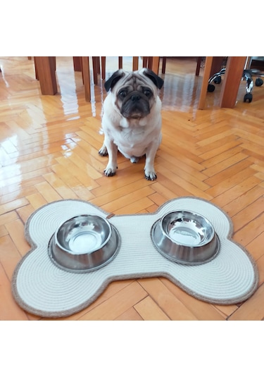 Krem-hasır Köpek Mama Paspası / Pamuk Kemik Şekli Mama ...