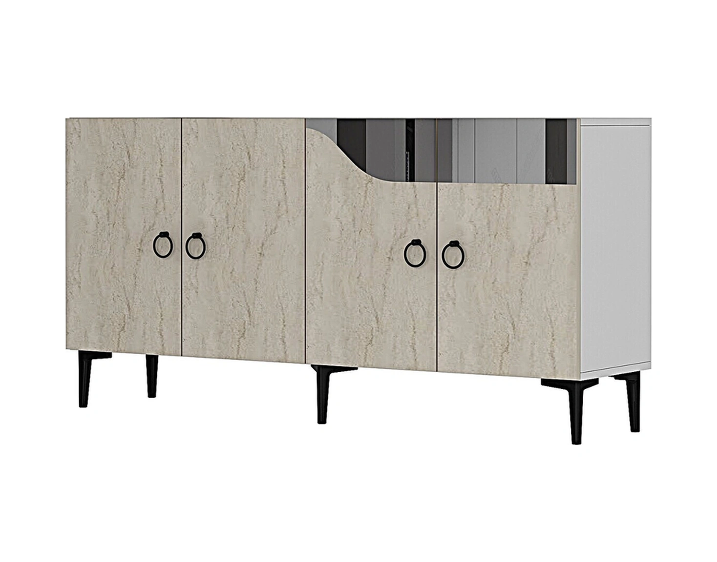 Ka1514bts Gama150 Konsol, Kahve Köşesi, Tv Sehpası Beyaz-traverten Kapak-sılver 150cm Beyaz