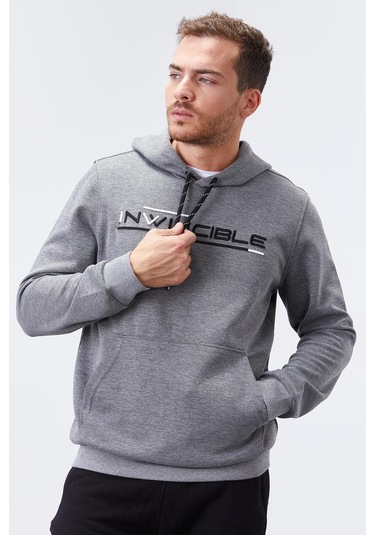 Tommy Life Gri Melanj Kanguru Cep Standart Kalıp Kapüşonlu Erkek Sweatshirt - 87883 GRİ MELANJ