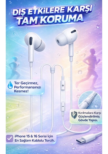 Type-c Kablolu Kulaklık Apple Uyumlu iPhone 15 16 Serisi Ve Android Type-c Telefonlarla  Mikrofonlu Diğer