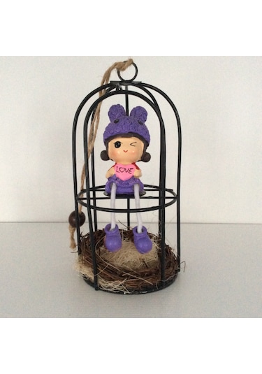 Kafeste Oturan Kız Biblo Mor Diğer