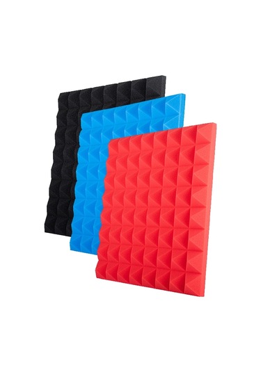 Sones 50x50x5cm Piramit Stil Kayıt Stüdyosu Davul Video Odası Ses Yalıtım Levhası Susturucu Pamuk Kırmızı