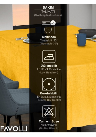 Kadife Dokulu Güneş Sarısı Masa Örtüsü Güneş Sarısı