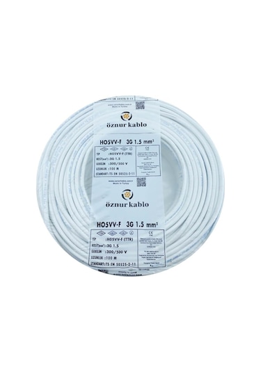 Öznur Marka %100 Bakır 3x1.5 Mm Beyaz Ttr Elektrik Kablosu 20 Metre