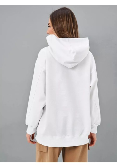 Baomiks Collection Oversize Kapüşonlu Spor Hoodie 195474668 Beyaz