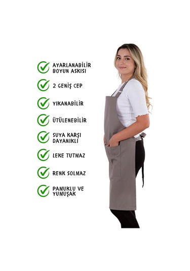 4 Adet Simple Ayarlanabilir Askılı Mutfak Önlüğü Antrasit