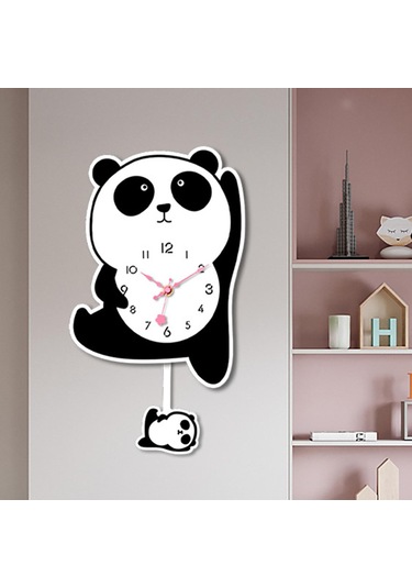 Homyl Panda Sarkaçlı Duvar Saati Sessiz Saat Akrilik Karikatür Stil B