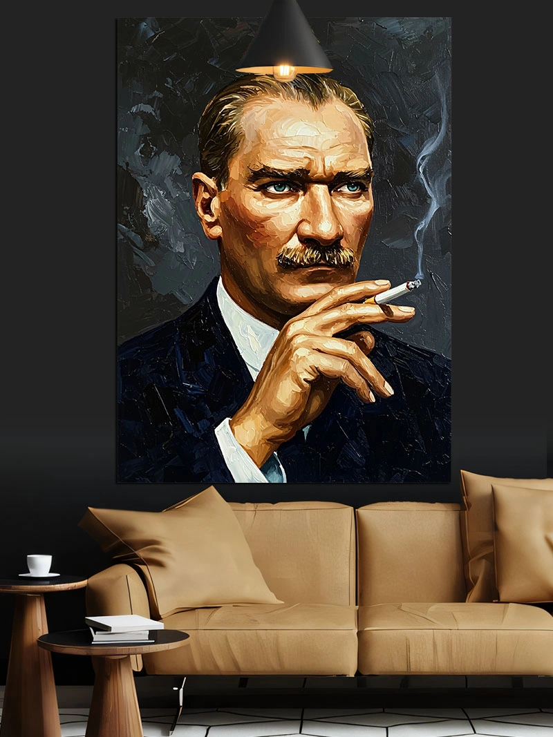 Sigara İçen Atatürk Dekoratif Kanvas - Mdf Ahşap Tablo