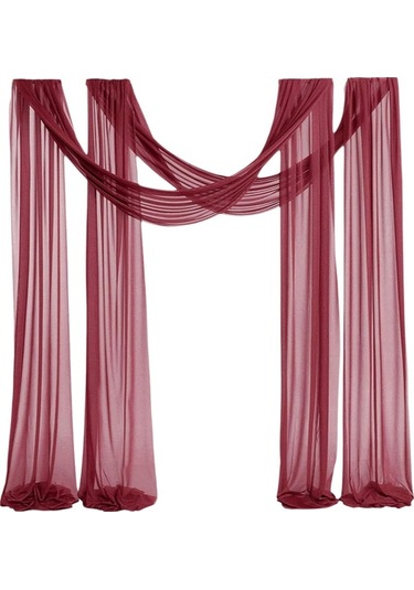 Novahub Organik Bordo Düğün Kemeri Şifon Masa Örtüsü - 75x600 Cm - Dekoratif Çardak Perde Bordo