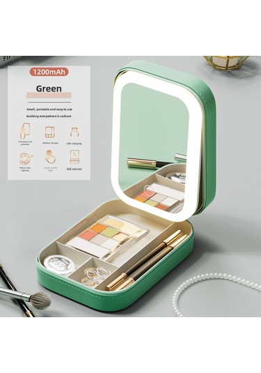 Geeroyoo Led Işıklı 3 Renk Ayarlanabilir Makyaj Aynası - Çekirdekli Makyaj Ve Mücevher Depolama Kutusu, Katlanabilir Tasarım Yeşil, 16.5 11.5 3.5 Cm Yeşil Ayna