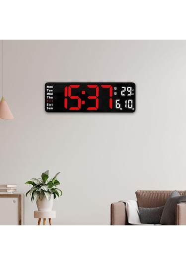 Ganzhoushop Takvim Suntek Saati Parlaklık Modern Kırmızı Göstergeli Duvar Dijital Ayarlanabilir Wx Kırmızı