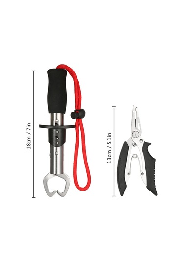 Lemestar Stahl Fischzange Set: Hak Entfernen, Draht Schneiden, Fisch Greifen Schwarz Greifer + Messer