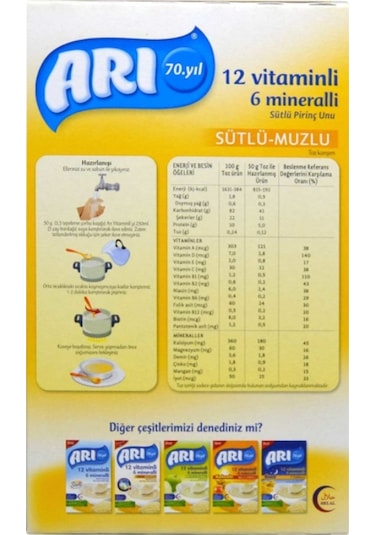 Arı 12 Vitaminli 6 Mineralli Sütlü Muzlu 6+ Ay Pirinç Unu 200 G