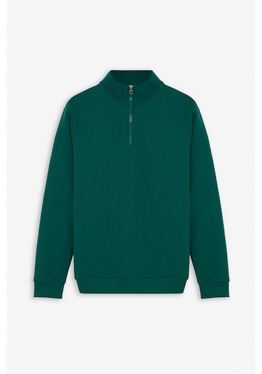 Süvari Koyu Yeşil Regular Düz Yarım Balıkçı Yaka Sweatshirt Ssw2013700001-y05 Koyu Yeşil