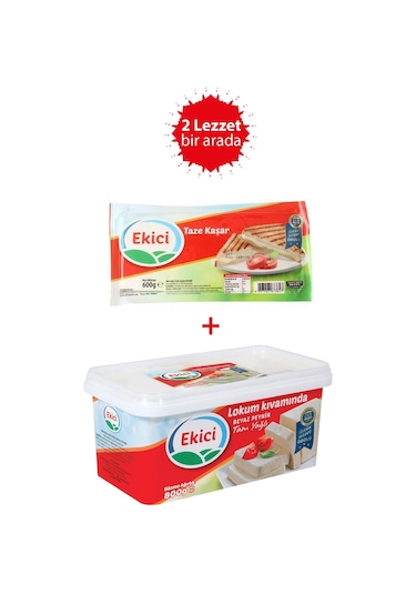 Ekici Tam Yağlı Lokum Kıvamında Beyaz Peynir 800 G + Ekici Taze Kaşar Peyniri 600 Gr 2'li Lezzet Paketi