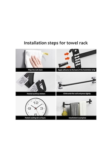 Tongxida Bosphorusboutique Siyah Rafı, Pazly Paslanmaz Monte Kancalı, Havlu Duvara Çubuklu Çelik Banyo & - Qm Siyah Siyah