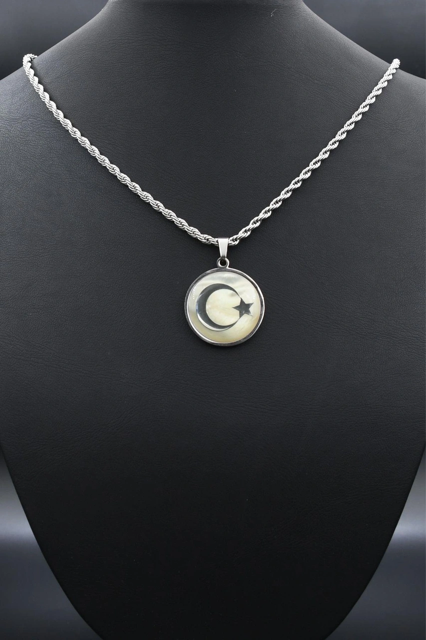Ay Yıldızlı - Ay Yıldız Kolye Paslanmaz Çelik Zincir 3mm 902303 Gümüş