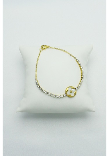 Altın Kaplama Seri Kararmaz Sedef Taşlı Yonca Su Yolu Çelik Gold