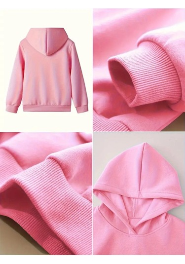 Kışlık Kapüşonlu Sweatshirt, Çocuk Cherry Baskılı Pembe