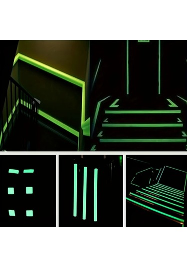 Honeybeeshop Mavi Karanlıkta Parlayan Bant Merdiven Duvarlar Çıkış İşareti Floresan Yapışkan Okul Kitap