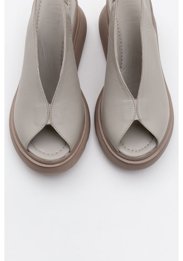 Sam Taş Cilt Hakiki Deri Kadın Dolgu Topuk Sandalet Taş Rengi Taş