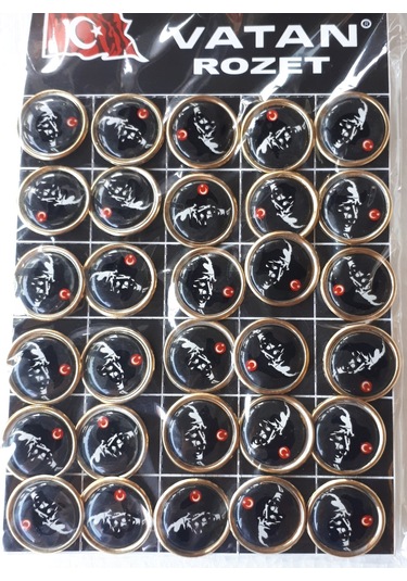 Atatürk Yaka Rozeti Siyah Resim Sarı Çerçeve 2CM 30 Adetli Paket