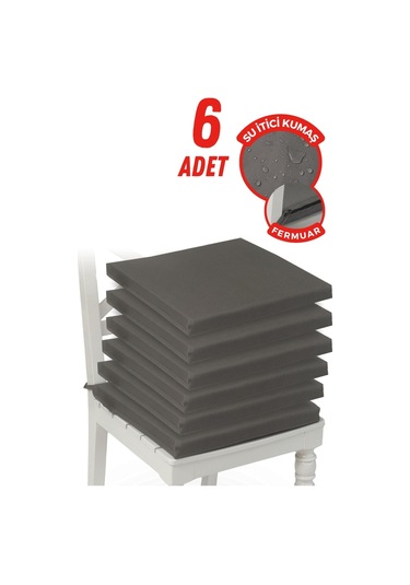 4'lı Sandalye Minderi Su İtici Kumaş 40x40 Cm Sünger Sandalye Minderi Bağcıklı Füme