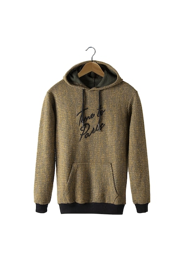 Erkek Sarı Kapşonlu Kanguru Cepli Sweatshirt Vavn21k-6300106 Sari