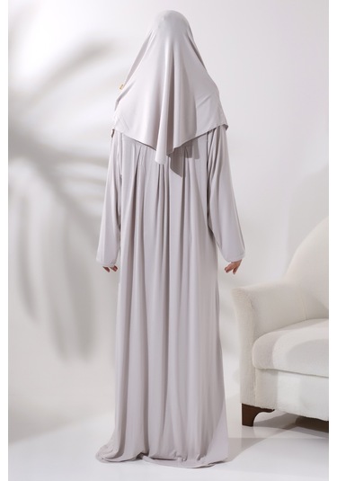 Tek Parça Pratik Başörtülü Robalı Namaz Elbisesi 8015 Taş Rengi 001