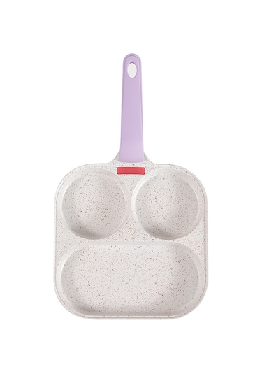 Hangfox Mini İki Delikli Teflon Sız Tava - Kahvaltı Yumurta Omlet Burger Pişirme - Elektrik Ocak Uyumlu - Beyaz/pembe Beyaz - Pembe