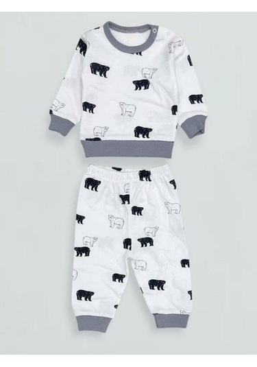 Erkek Bebek Desenli Pamuklu Pijama Takım-15341 Gri