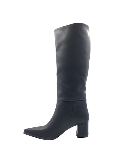 Melen Shoes Elegia Siyah Suni Deri Rahat Kadın Topuklu Çizme Siyah