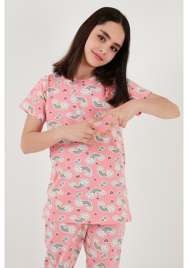 Lela % 100 Pamuk Bisiklet Yaka Kısa Kollu Kız Çocuk Pijama Takımı 6651004 Pembe