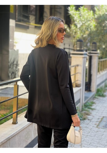 Modasize Kadın Uzun Kollukrep Üçlü Takım Siyah