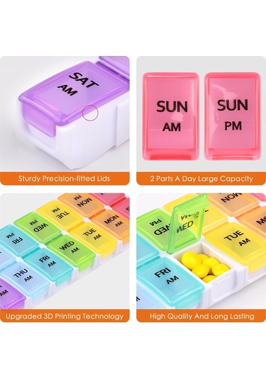 Fosenze Haftalık 14 Bölmeli Saçma Sert İlaç Kutusu - Hermetik Korumalı, Taşınabilir, Gıda Kalitesi Pp Malzeme, İlaç Ve Küçük Eşya Depolama Beyaz