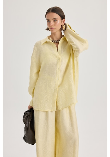 Mai Collection Mai Studios Co. Yovena Düğme Detay Sarı Oversize Gömlek sarı