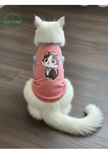 Gobo Yumuşacık Şeker Pembe Kedi Ve Köpek Kıyafeti Elbisesi Siyah Kedi Baskılı - Xs, S, M, L Beden