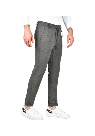 Deepsea Erkek Füme Beli Lastikli Slim Fit Likralı Duble Paça Penye Spor Pantolon 2502385 Füme