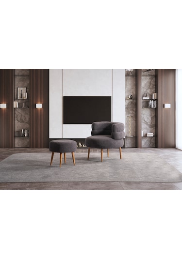 Barel Özel Tasarım Çay Seti Koltuk Takımı,berjer Ve Puf Ofis Balkon Cafe Bahçe Salon Mobilyası 3 Lü Takım Antrasit Antrasit