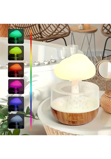 Techbloom Yogle Rain Cloud Humidifier Aromaterapi Difuzor Ahşap Renk Ayarlanabilir Led Işık Yatak Odası Ofis Plastik Gövde