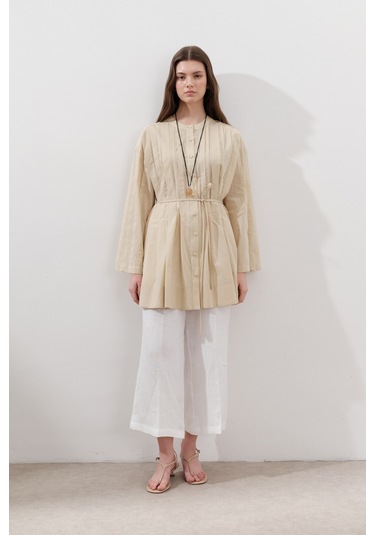 Nervürlü Geniş Kollu Tunik Sarı Sarı