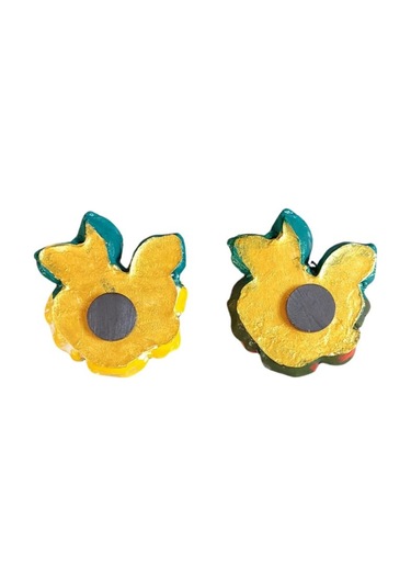 Uretti - Ayşe 7362 8995 El Yapımı Minik 2'li Sarı - Turuncu Renk Gül Magnet - 6 X 7 Cm 6x7